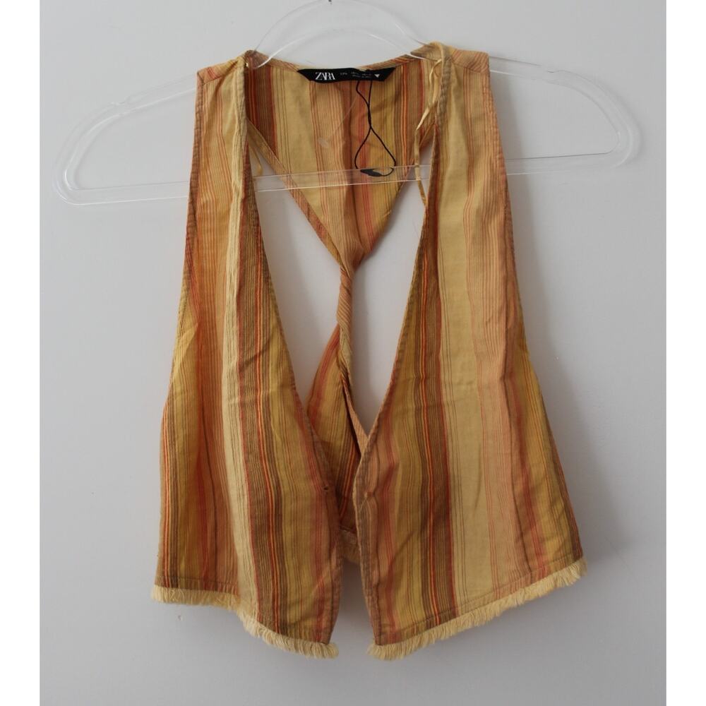 ZARA Women Button Front Twisted Back Crop Vest Sz L Yellow Tan NWOT
